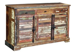 GINER Y COLOMER Aparador de madera reciclada multicolor con 3 puertas y 3 cajones